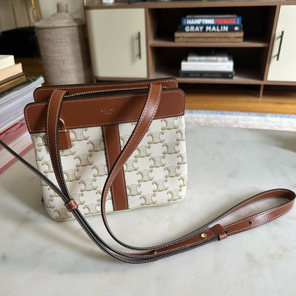 Celine Authentic Teen Cabas De France in White Triomphe Calfskin Canvas